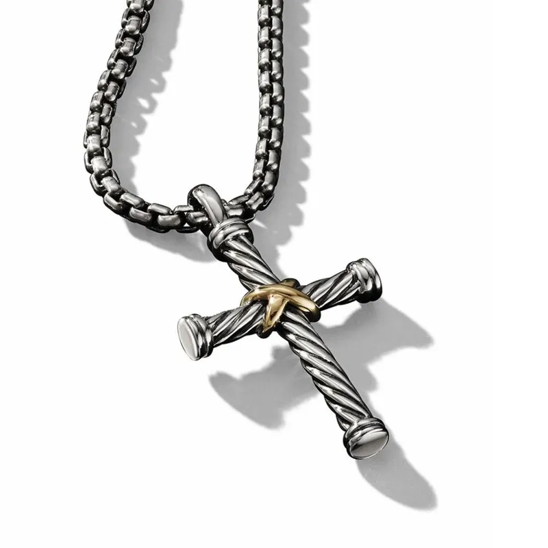 David Yurman 18kt Yellow Gold And Sterling Silver Cable Cross Pendant-1