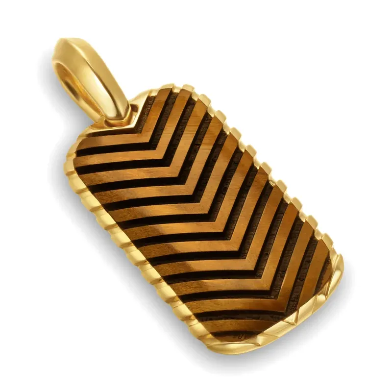 David Yurman 18kt Yellow Gold Chevron tag Tiger eye Pendant-2