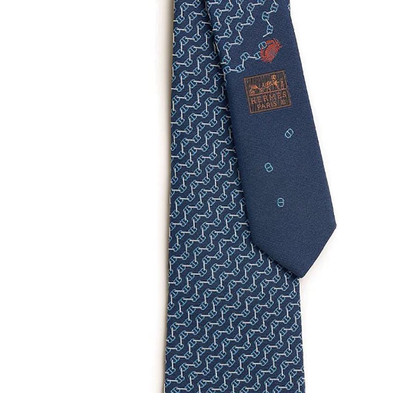 HERMES Mulberry Silk Ties Men's Marine Blue-1