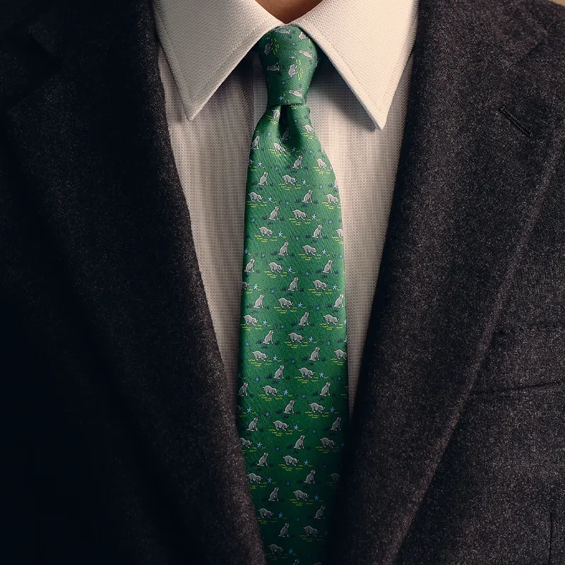 HERMES Mulberry Silk Ties Men's Green-2