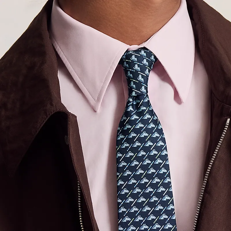 HERMES Mulberry Silk Ties Men's Marine Blue-2