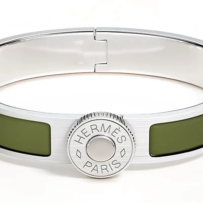 HERMES Palladium Plated Bangles Men's Green-2