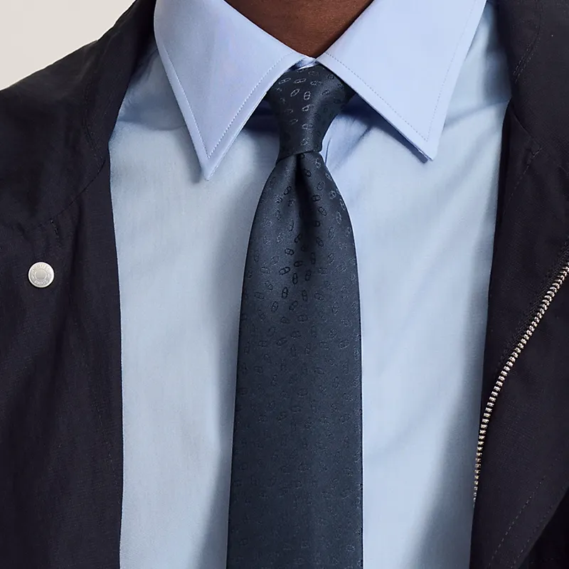 HERMES Mulberry Silk Ties Men's China Blue-2