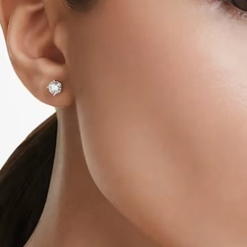 Swarovski 18K White Gold Stud Earrings Women's Silver-5