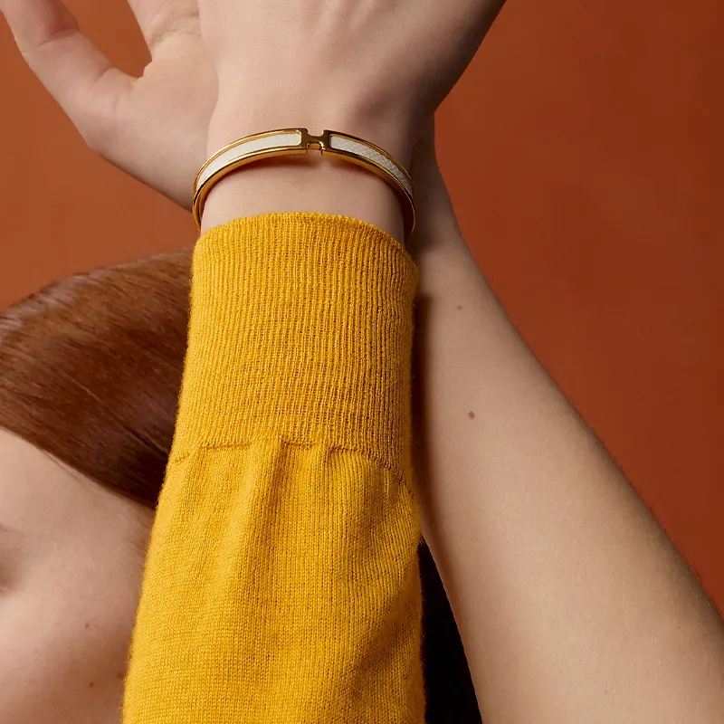 HERMES Calfskin Bangles Unisex Gold-2