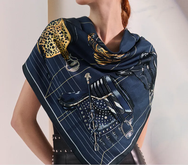 HERMES Silk Scarves Unisex Marine Blue-1