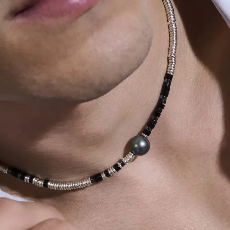John Hardy Sterling silver Heishi Onyx And Pearl Necklace-4