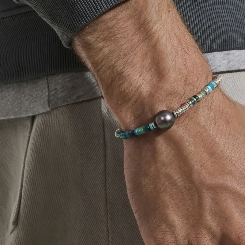 John Hardy Sterling Silver Heishi Turquoise And Pearl Bracelet-3