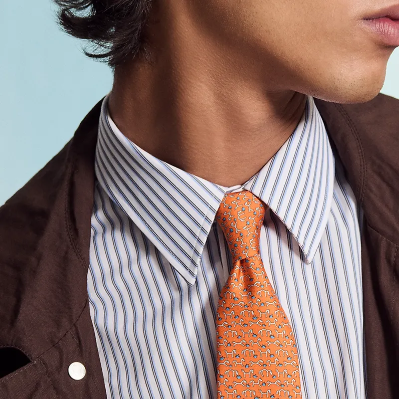 HERMES Mulberry Silk Ties Men's Orange-2