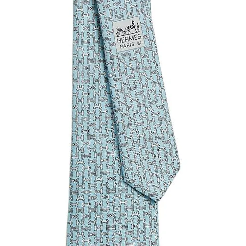 HERMES Mulberry Silk Ties Men's Sky Blue-2