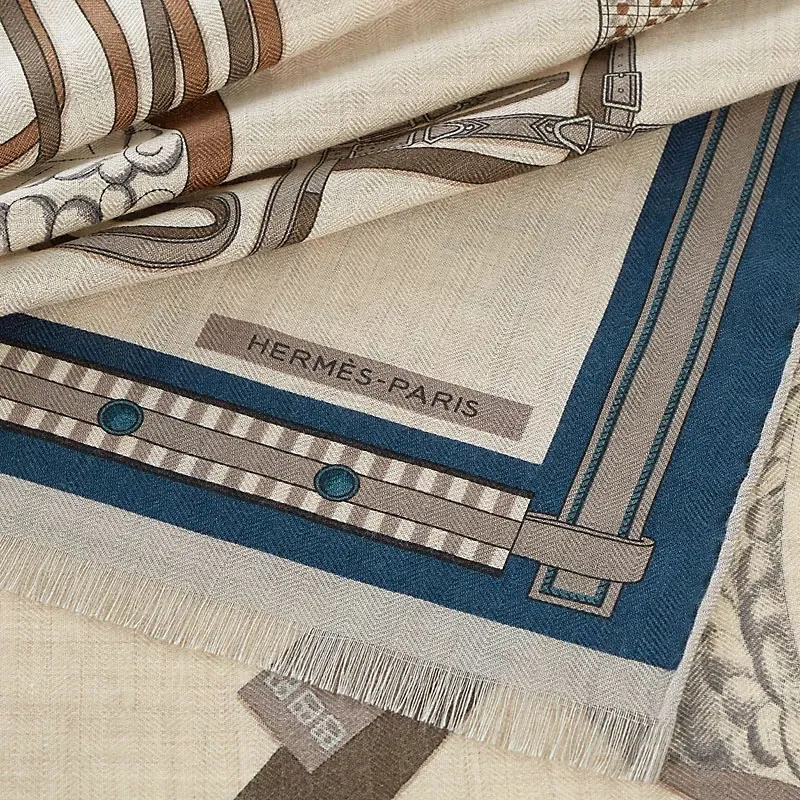 HERMES Knit Scarves Men's Natural/Basalt/Chestnut-1