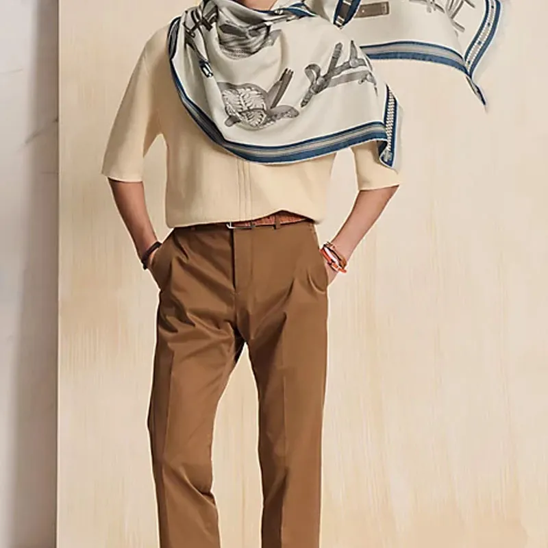HERMES Knit Scarves Men's Natural/Basalt/Chestnut-2