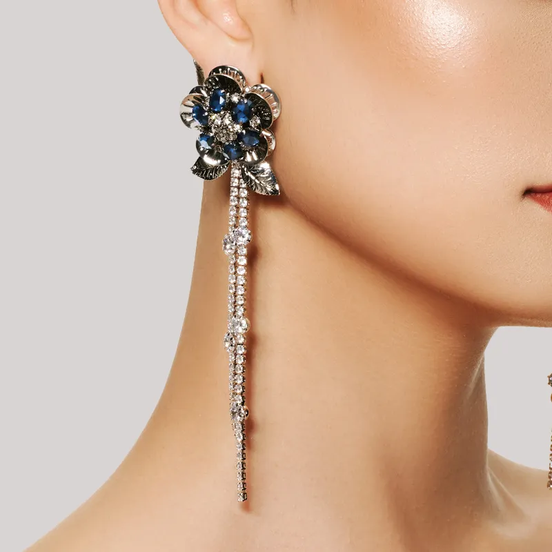 MIDNIGHT OPERA HOUSE White Gold Plated Copper White Gold Plated Copper Earrings Women's Blue Black-2
