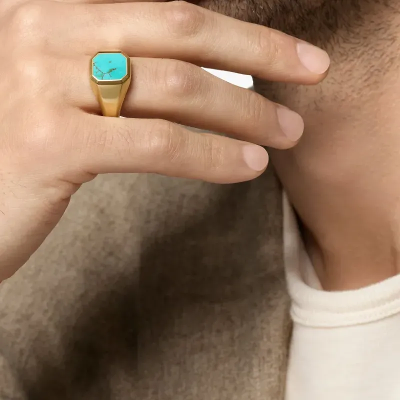 David Yurman 18K Yellow Gold Streamline® Signet Turquoise Ring-4