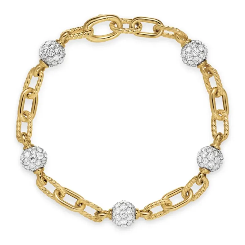 David Yurman 18kt Yellow Gold Dy Madison Beaded Diamond Bracelet 6mm-1
