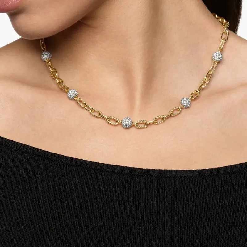 David Yurman 18kt Yellow Gold Dy Madison Beaded Diamond Necklace 6mm-2