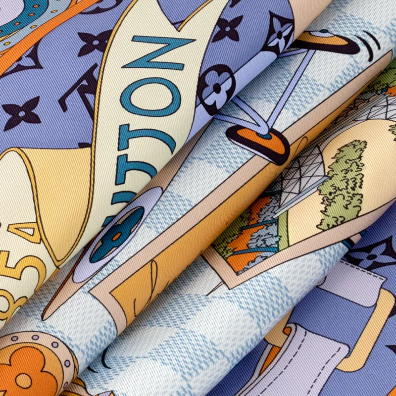 LOUIS VUITTON Silk Scarves Women's Blue Yellow-2