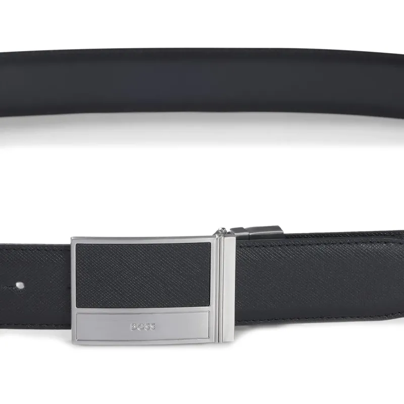 HUGO BOSS Genuine Leather Belts Unisex Black Width 3.5CM-2