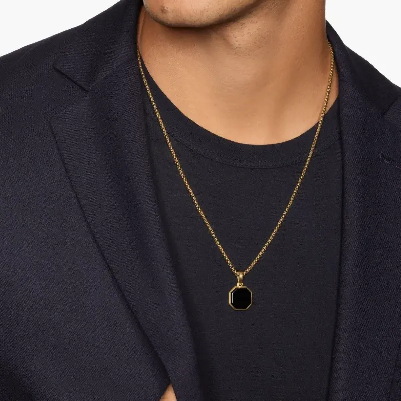 David Yurman 18kt Yellow Gold Faceted Onyx Amulet 16mm-3