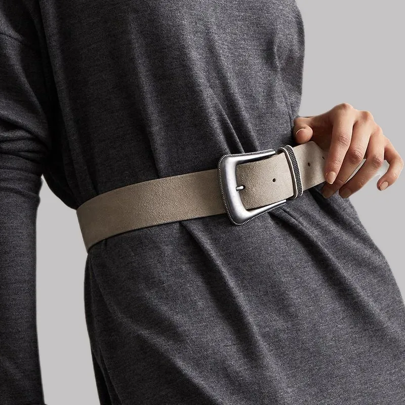Brunello Cucinelli Suede Leather Belts Women's Beige Width 4CM-2