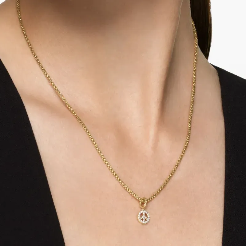 David Yurman 18K Gold Micro Pavé© Peace Sign Diamond Necklace-3
