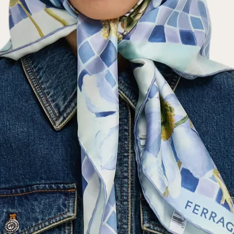 FERRAGAMO Silk Scarves Women's Blue-2