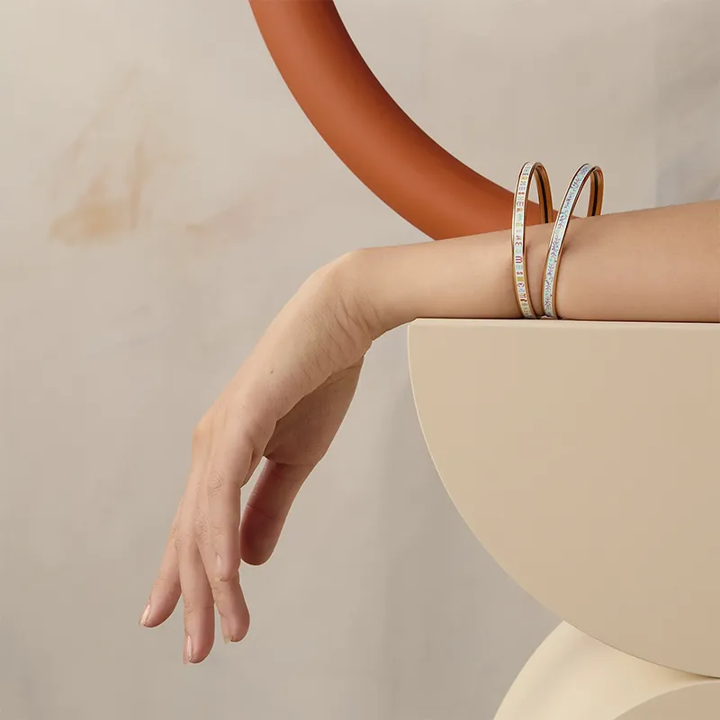 HERMES Enamel Bangles Women's Rose Gold-2