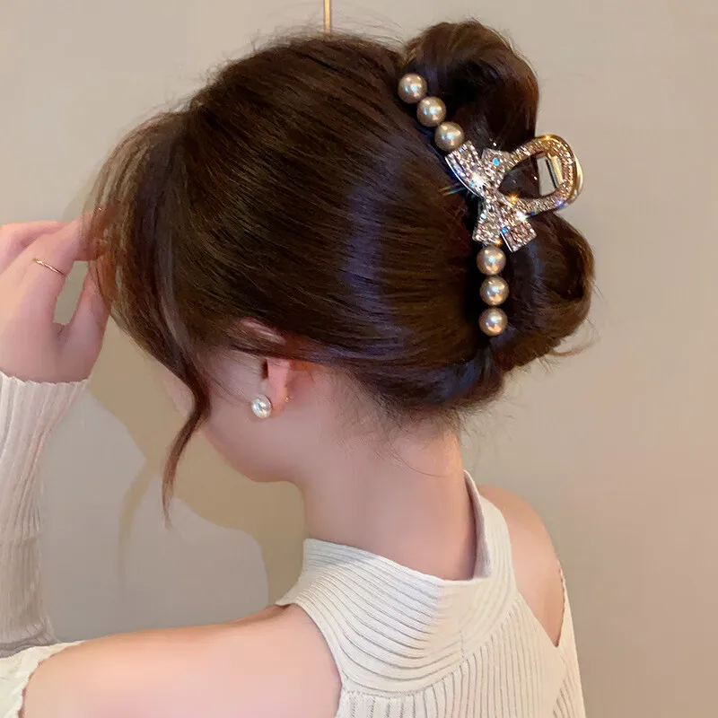 Danqin Rhinestone Pearls Hair Clips Women's-3