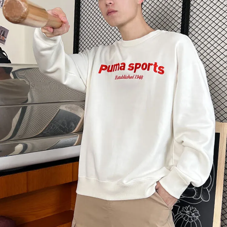 PUMA TEAM CREW FL Sweatshirts Men White Red-2