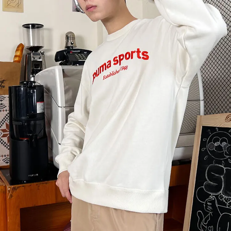 PUMA TEAM CREW FL Sweatshirts Men White Red-5