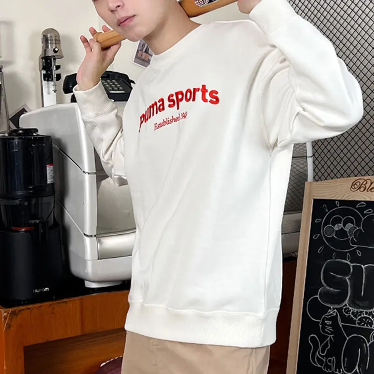 PUMA TEAM CREW FL Sweatshirts Men White Red-4