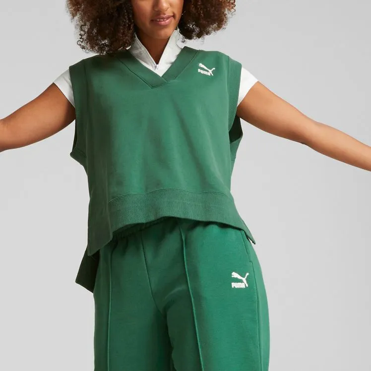 PUMA CLASSICS V Neck Vest Tank Top Women's Green-2