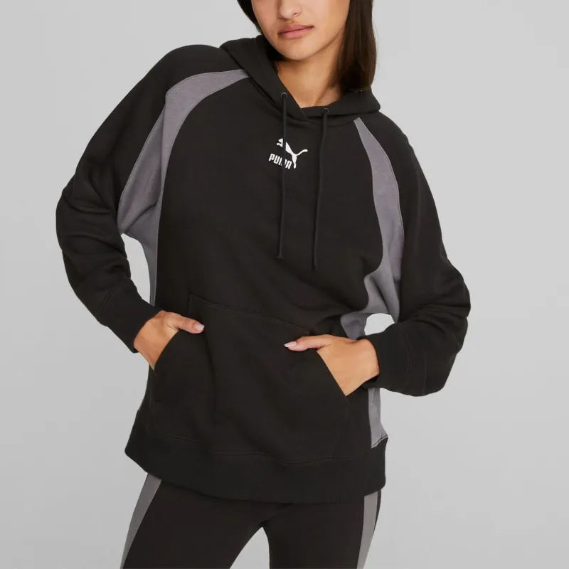 PUMA CLASSICS Classics Block Hoodie Women's Sweatshirt Women's Black-Gray-2