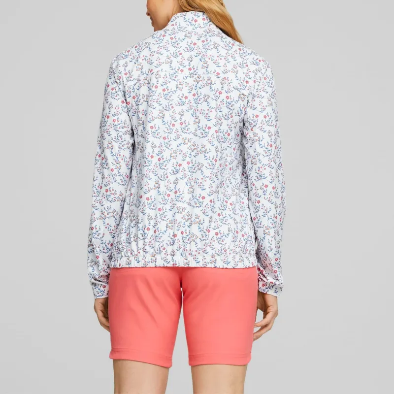 PUMA Floral Cloudspun Quarter-Zip Golf Pullover Women's T-Shirt Women's White-3