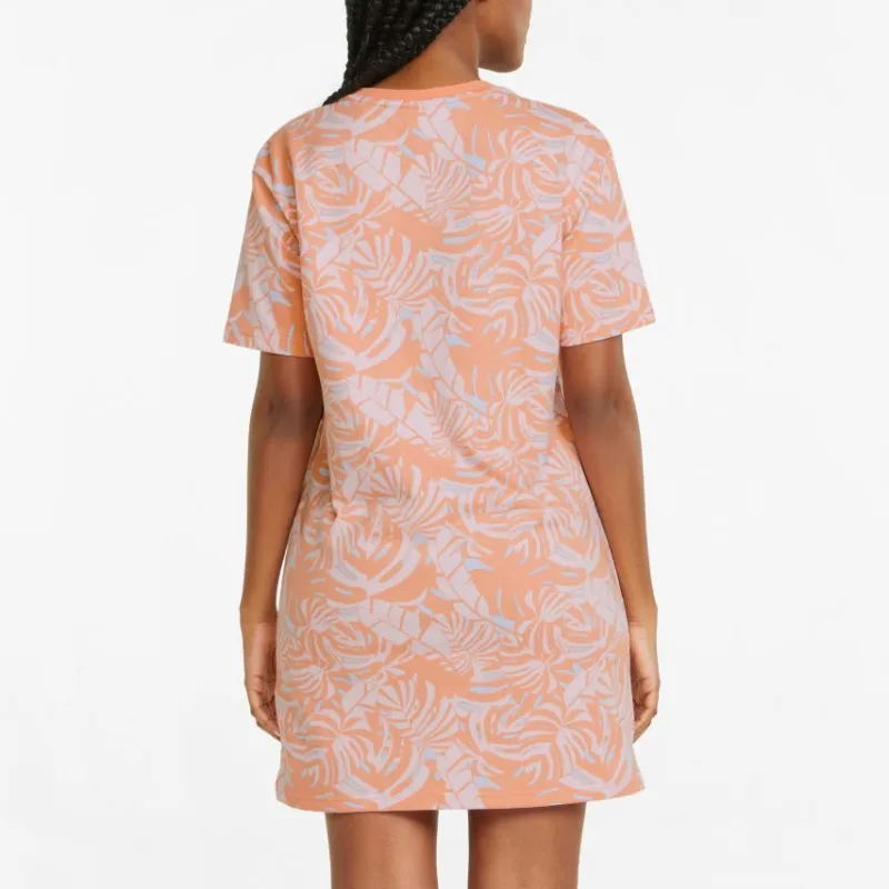 PUMA VIBES AOP FLORAL VIBES AOP Dress Short-Sleeved Dresses Women's Orange-3
