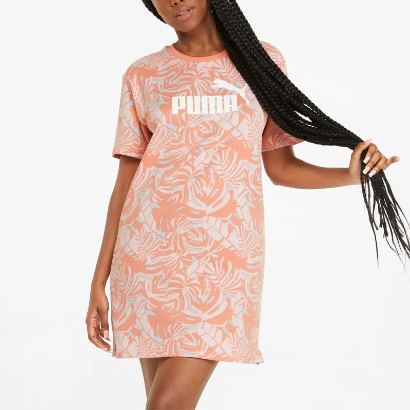 PUMA VIBES AOP FLORAL VIBES AOP Dress Short-Sleeved Dresses Women's Orange-2