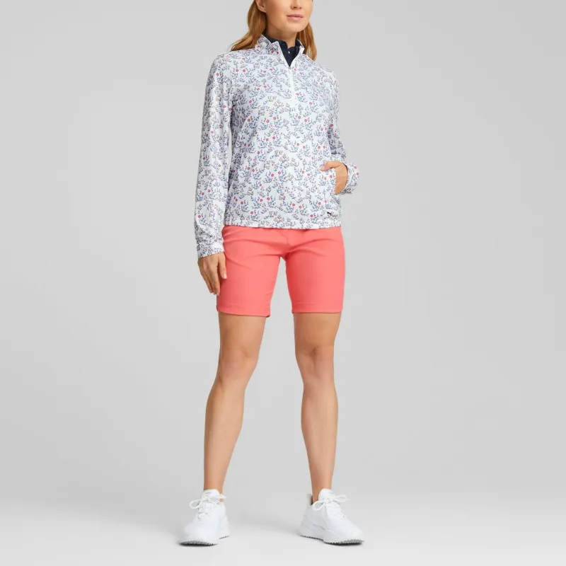 PUMA Floral Cloudspun Quarter-Zip Golf Pullover Women's T-Shirt Women's White-4