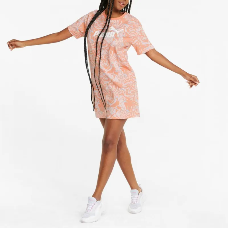 PUMA VIBES AOP FLORAL VIBES AOP Dress Short-Sleeved Dresses Women's Orange-4