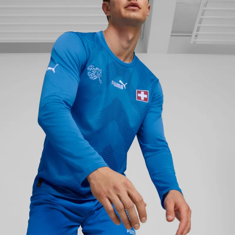 PUMA Switzerland Football Goalkeeper Long Sleeve Soccer Jersey Men's Blue-2