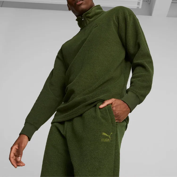 PUMA CLASSICS Men's Fleece Quarter-Zip Sweatshirt Men's Green-4