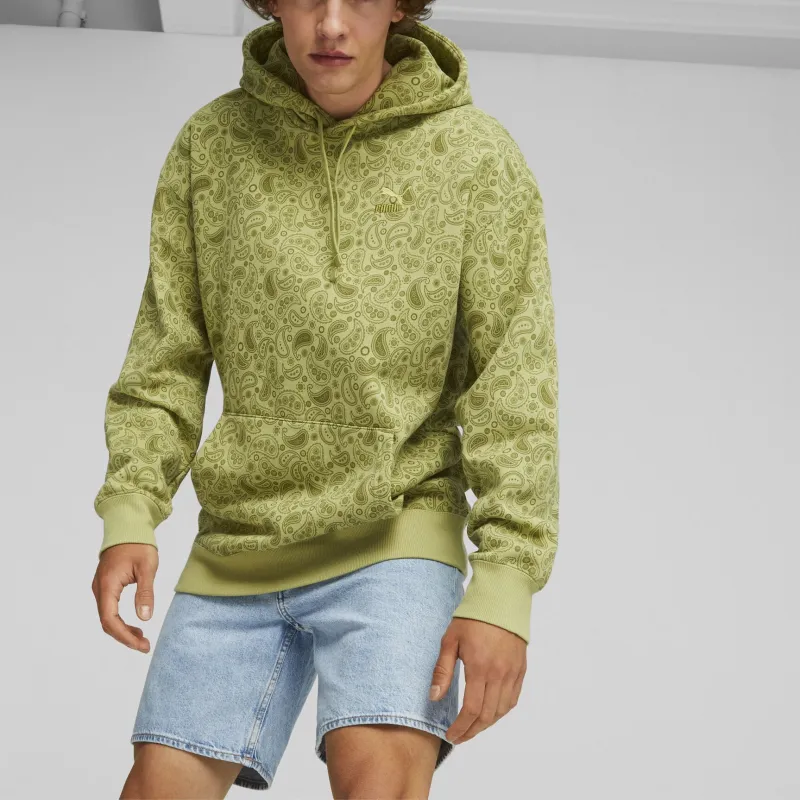 PUMA CLASSICS PAISLEYLUXE AOP Hoodie Fleece Sweatshirt Men's Green-2