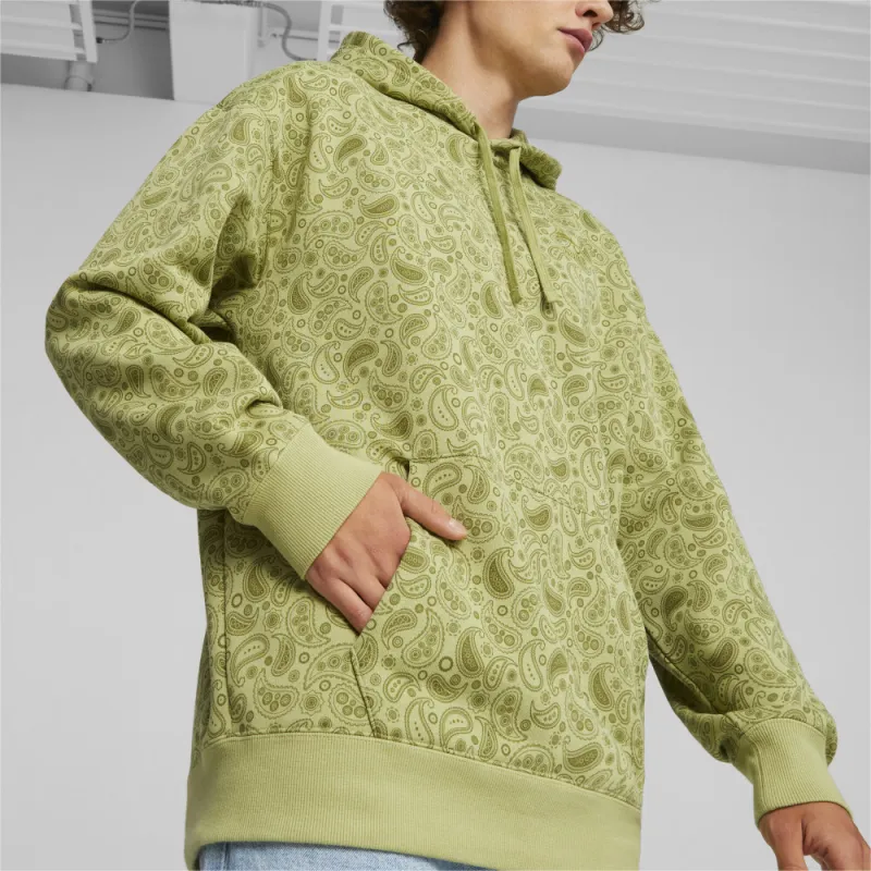PUMA CLASSICS PAISLEYLUXE AOP Hoodie Fleece Sweatshirt Men's Green-3