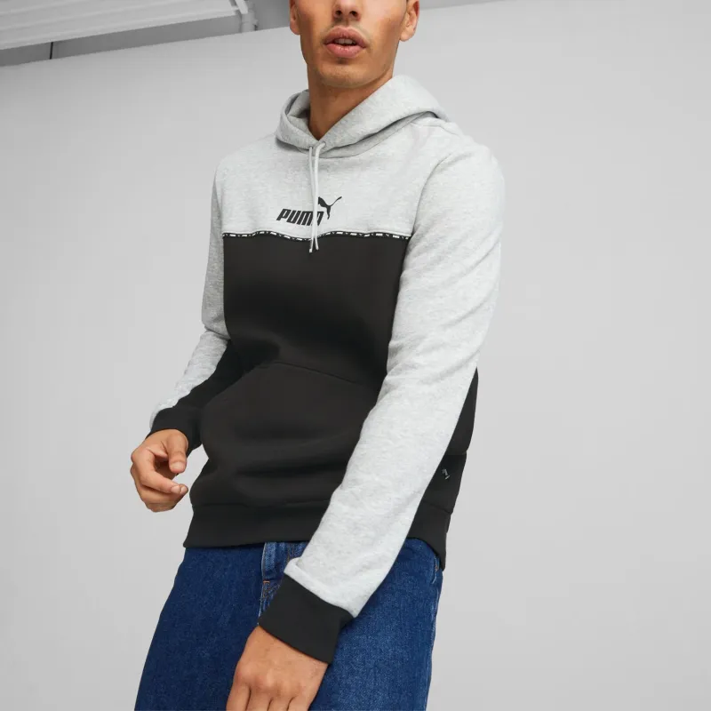 PUMA Essentials Block Tape Hoodie Men Sweatshirt Men's Gray-Black-2