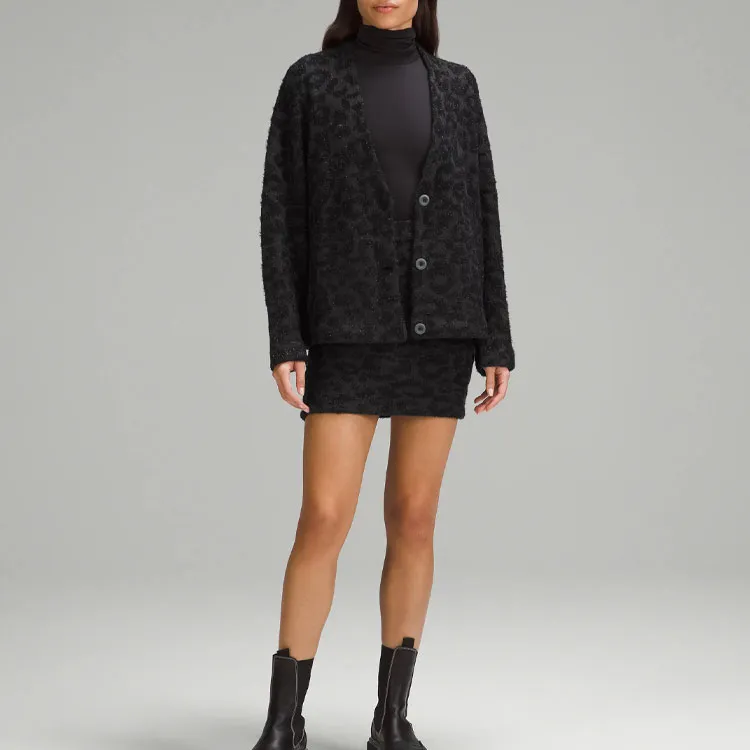 Lululemon Knitwear Women's Knitted Fabric Leopard Print Graphite Gray Black-1