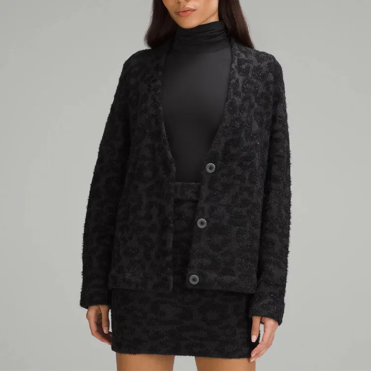 Lululemon Knitwear Women's Knitted Fabric Leopard Print Graphite Gray Black-2