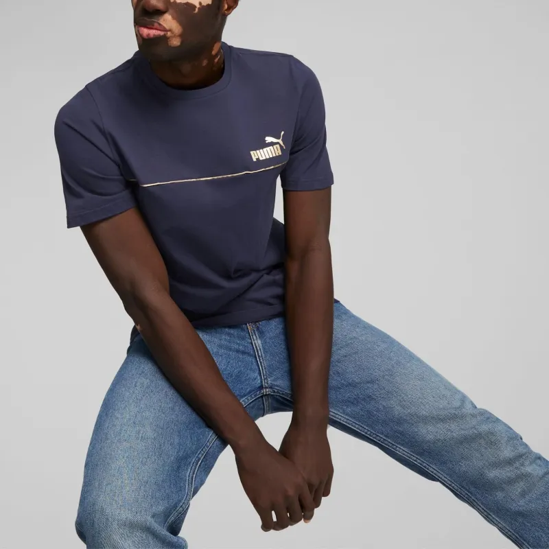 PUMA Ess+ Minimal Gold T-Shirts Men Marine Blue-2