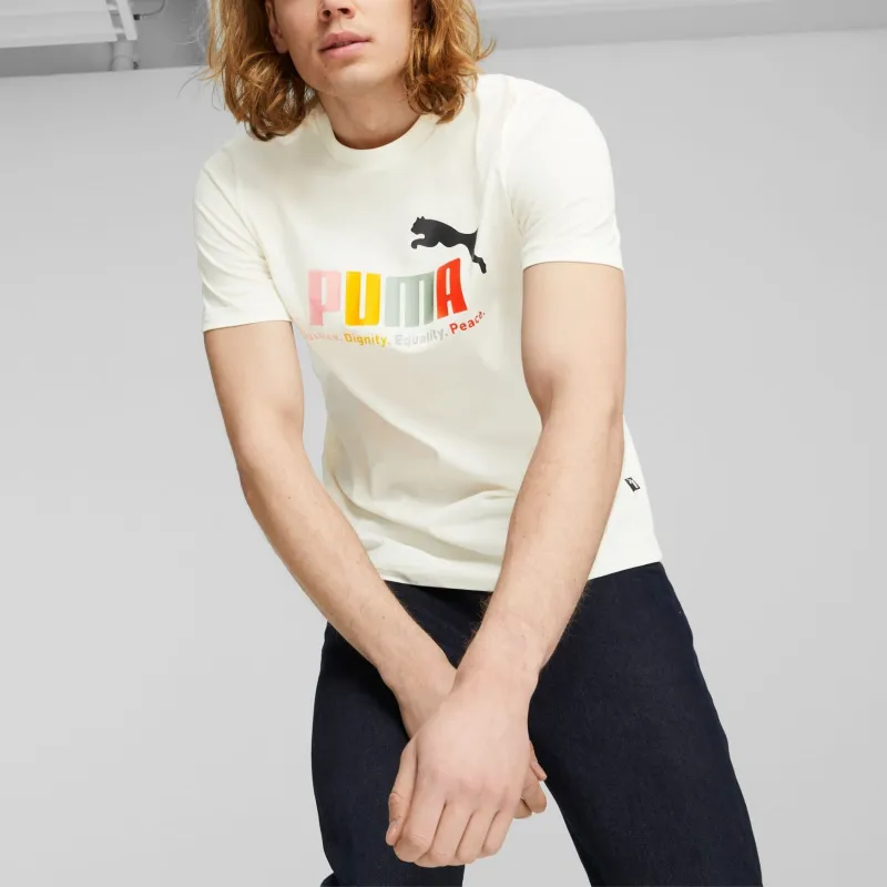 PUMA ESS+ Multicolour Tee T Shirt Men's White-2