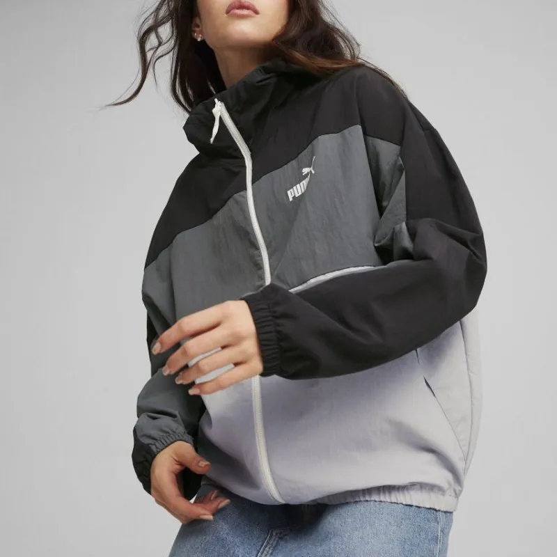 PUMA OVERSIZED HOODED WINDBREAKER Jackets Coats Women's Black Mineral Gray-2