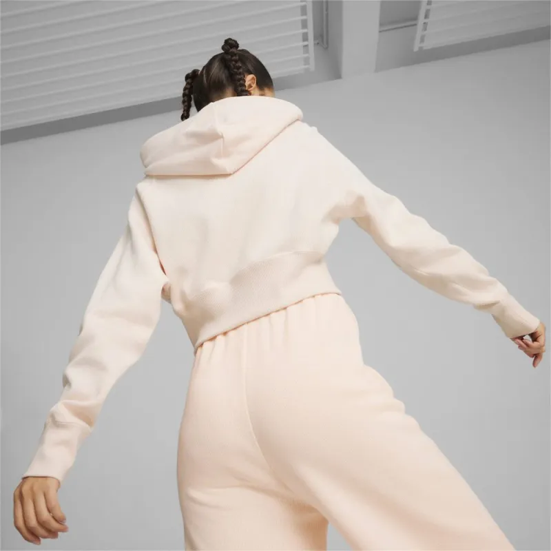 PUMA CLASSICS+ RELAXED CROPPED HOODIE Sweatshirt Women's Peach Blossom-3