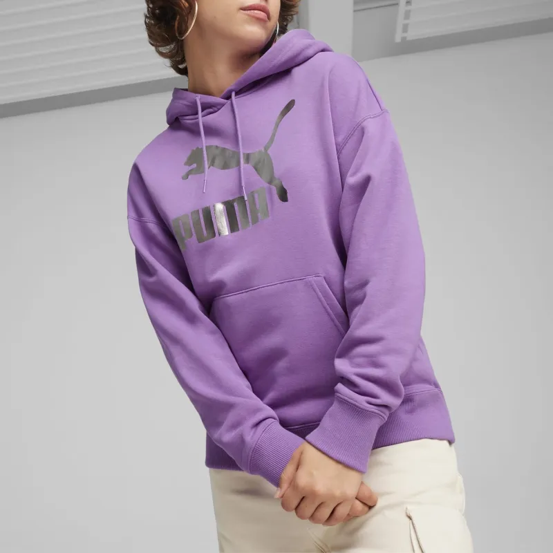 PUMA CLASSICS Shiny Logo Women's Hoodie Sweatshirt Women's Purple-2